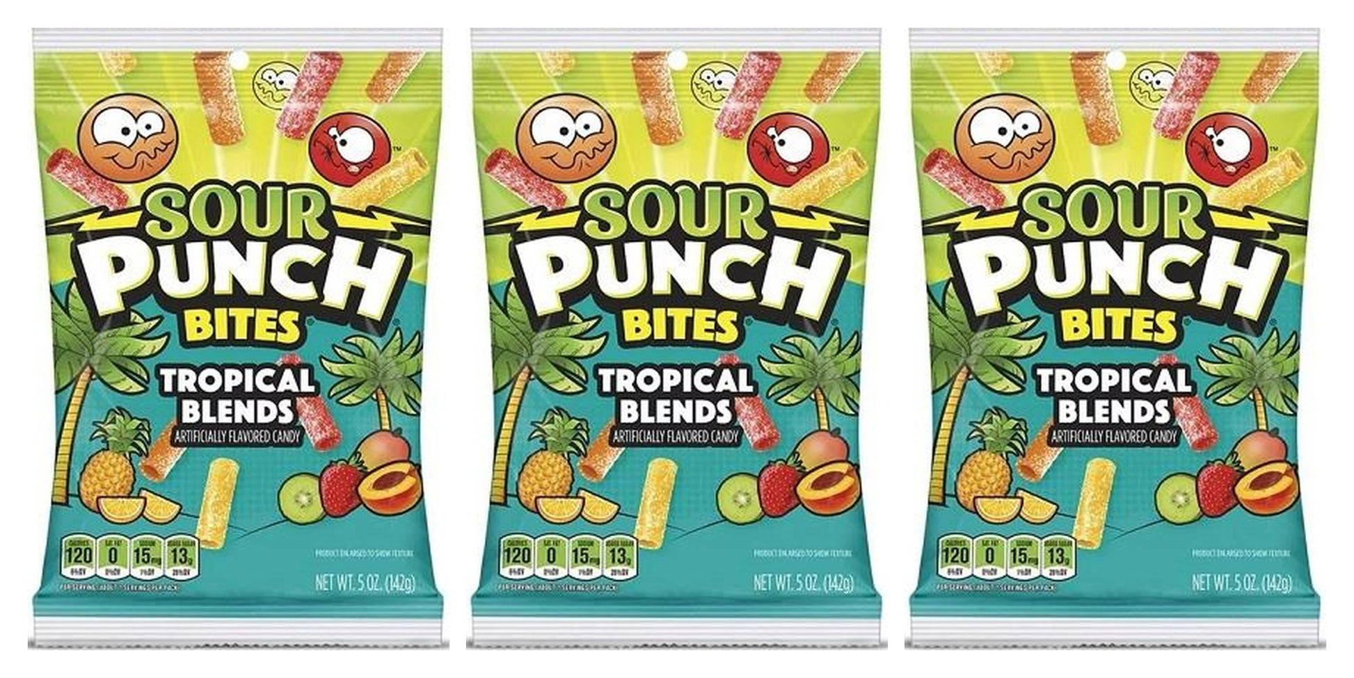 Sour Punch Bites Tropical Blends 5oz Peg Bags — 3-Pack