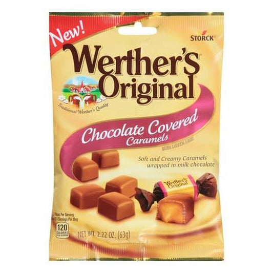 Werther's Original Chocolate Covered Caramels 2.22oz Peg Bag pack — full package