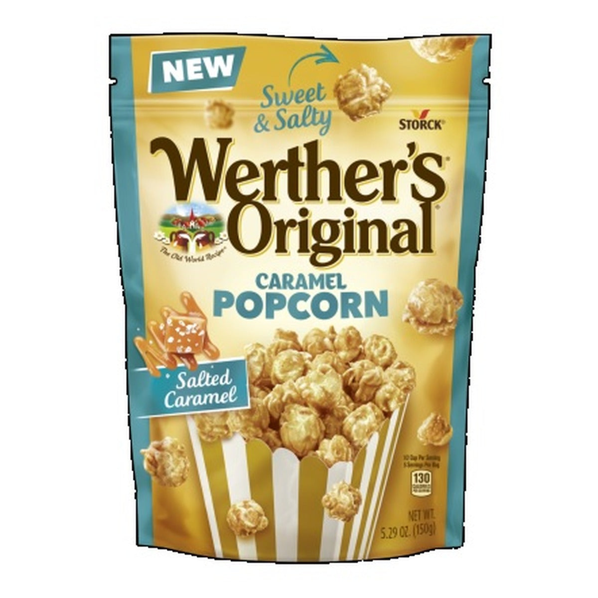Werther's Original Salted Caramel Popcorn 5.29oz Peg Bag pack — full package