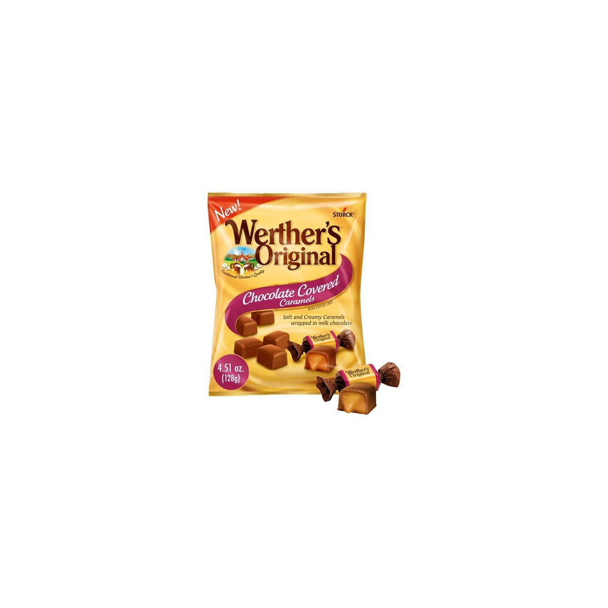 Werther's Original Chocolate Covered Caramels 4.51 oz peg bag, full package