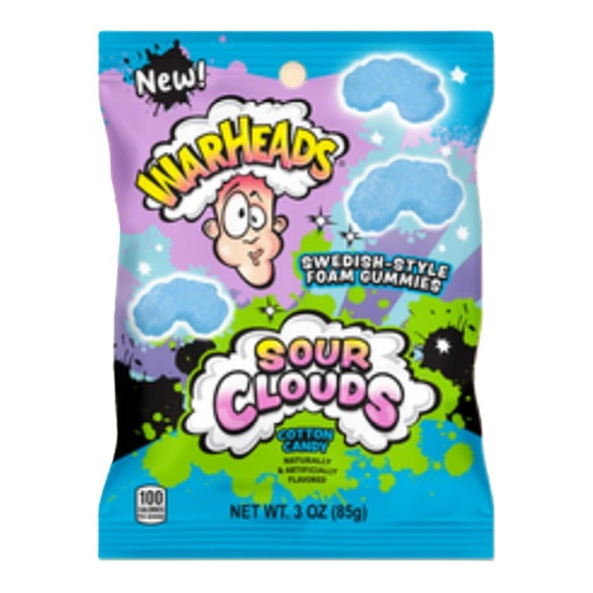 Warheads Sour Clouds Cotton Candy 3oz Peg Bag pack — full package