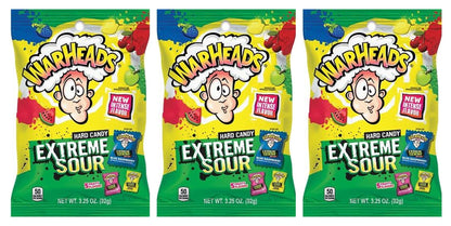 Warheads Extreme Sour Hard Candy 3.25oz Peg Bags — 3-Pack
