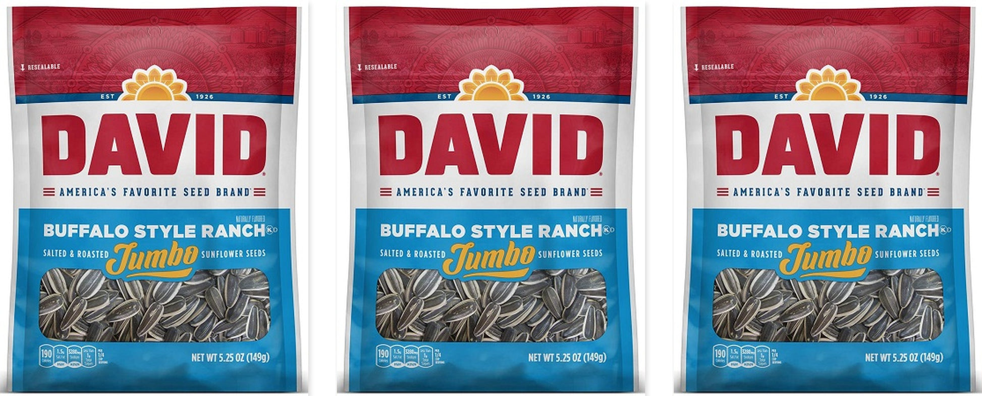 David Jumbo Buffalo Style Ranch Seeds 5.25oz 3-Pack — three single bags