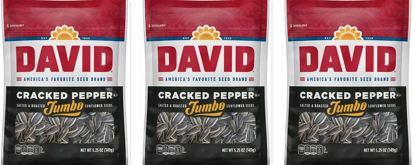 David Jumbo Black Cracked Pepper Seeds 5.25oz 3-Pack — three single bags