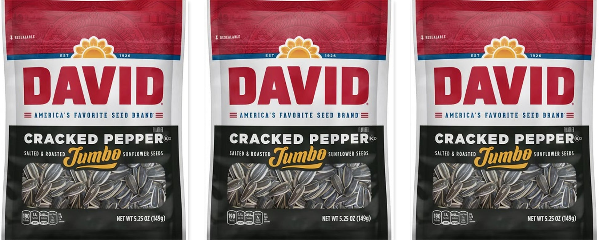 David Jumbo Black Cracked Pepper Seeds 5.25oz 3-Pack — three single bags