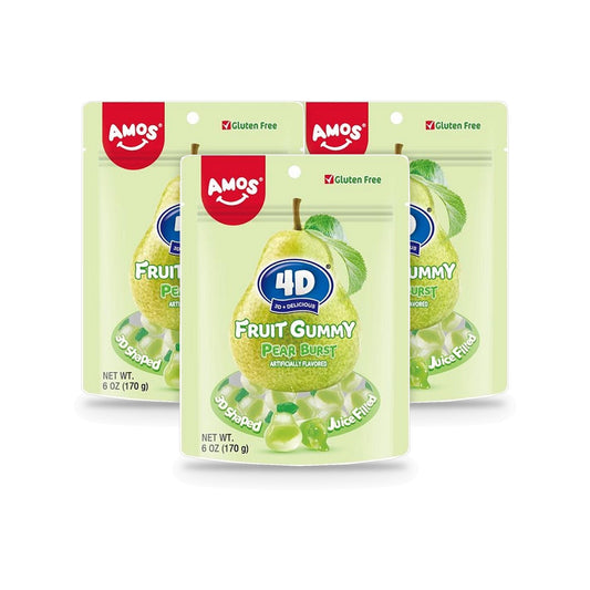 Amos 4D Pear Burst Gummy 6oz Peg Bag - 3-Pack