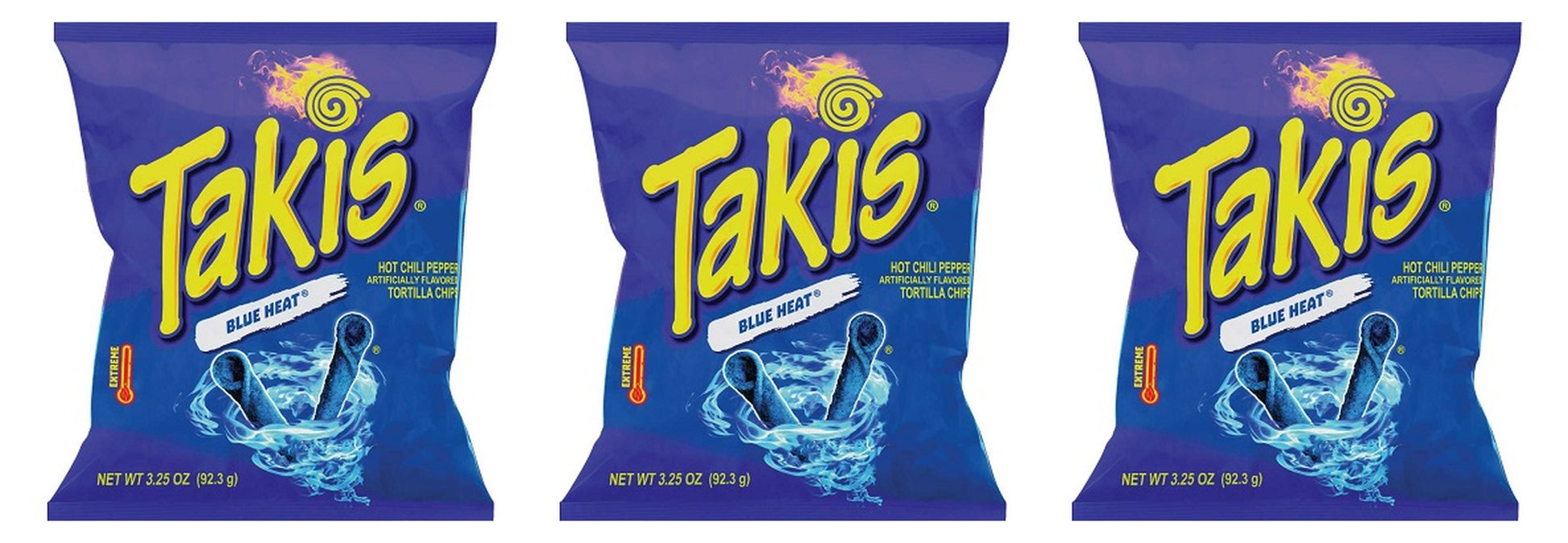 Takis Blue Heat Rolled Tortilla Chips 3.25oz Bags — 3-Pack