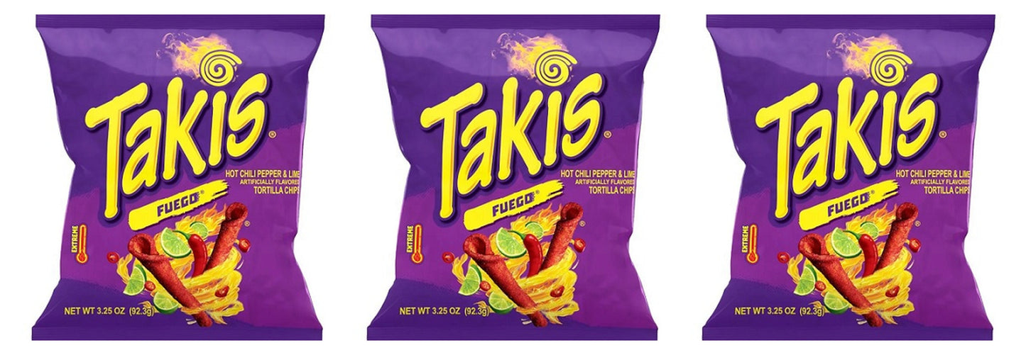 Takis Fuego Rolled Tortilla Chips 3.25oz Bags — 3-Pack