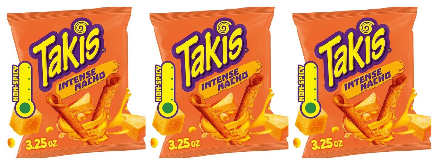 Takis Intense Nacho Rolled Tortilla Chips 3.25oz Bags — 3-Pack