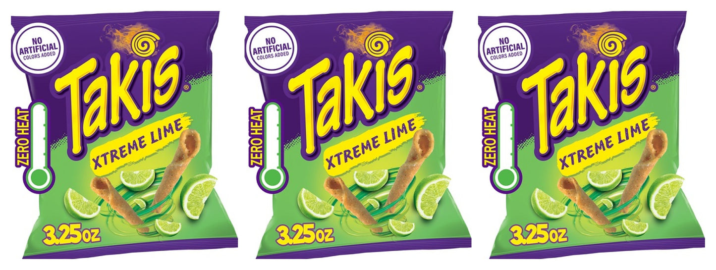 Takis Xtreme Lime Rolled Tortilla Chips 3.25oz Bags — 3-Pack