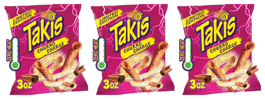 Takis Churro Charge Cinnamon Sugar Rolled Tortilla Chips 3oz Bags — 3-Pack