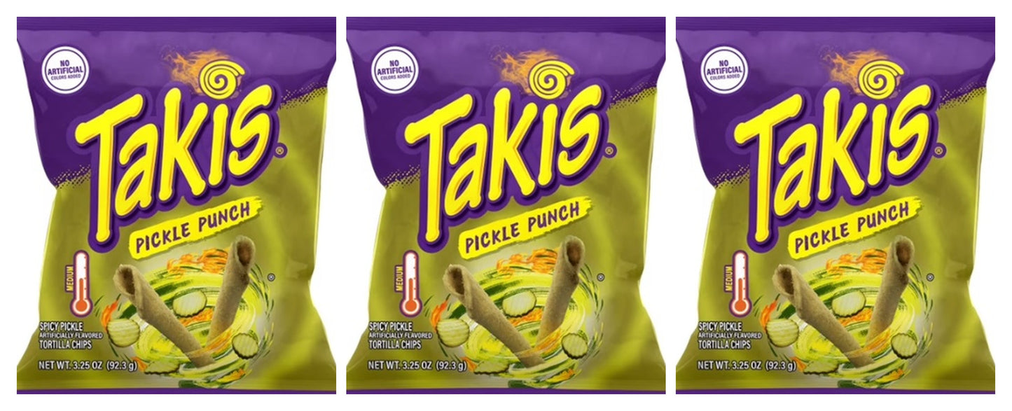 Takis Pickle Punch Rolled Tortilla Chips 3.25oz Bags — 3-Pack