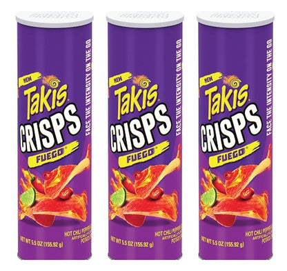 Takis Crisps Fuego Hot Chili Pepper & Lime Potato Crisps 5.5oz Cans — 3-Pack