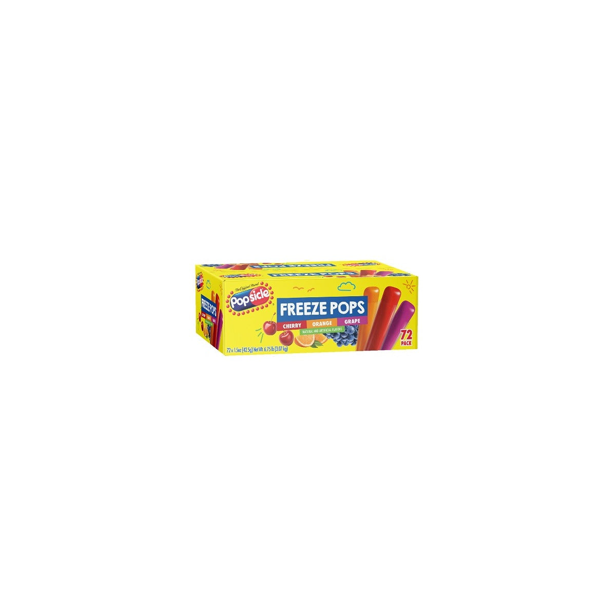 Popsicle Freeze Pops Cherry Orange Grape 1.5oz 72ct pack — full package
