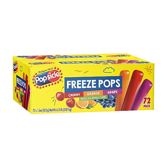 Popsicle Freeze Pops Cherry Orange Grape 1.5oz 72ct pack — full package