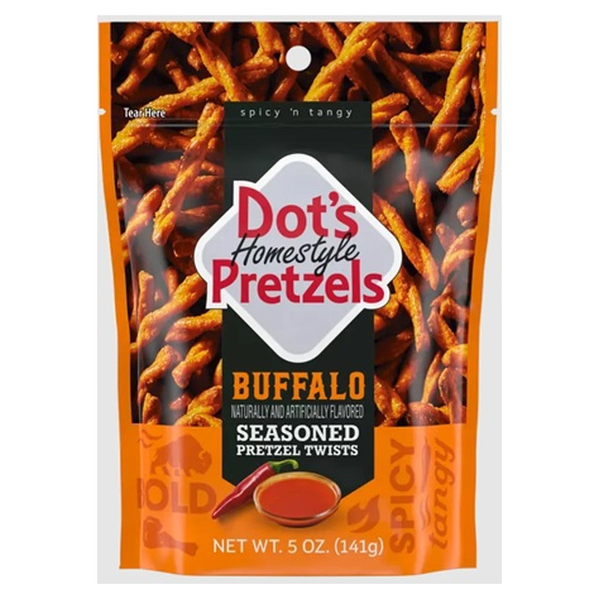 Dot's Homestyle Pretzels Twists Buffalo 5oz 10ct pack — full package
