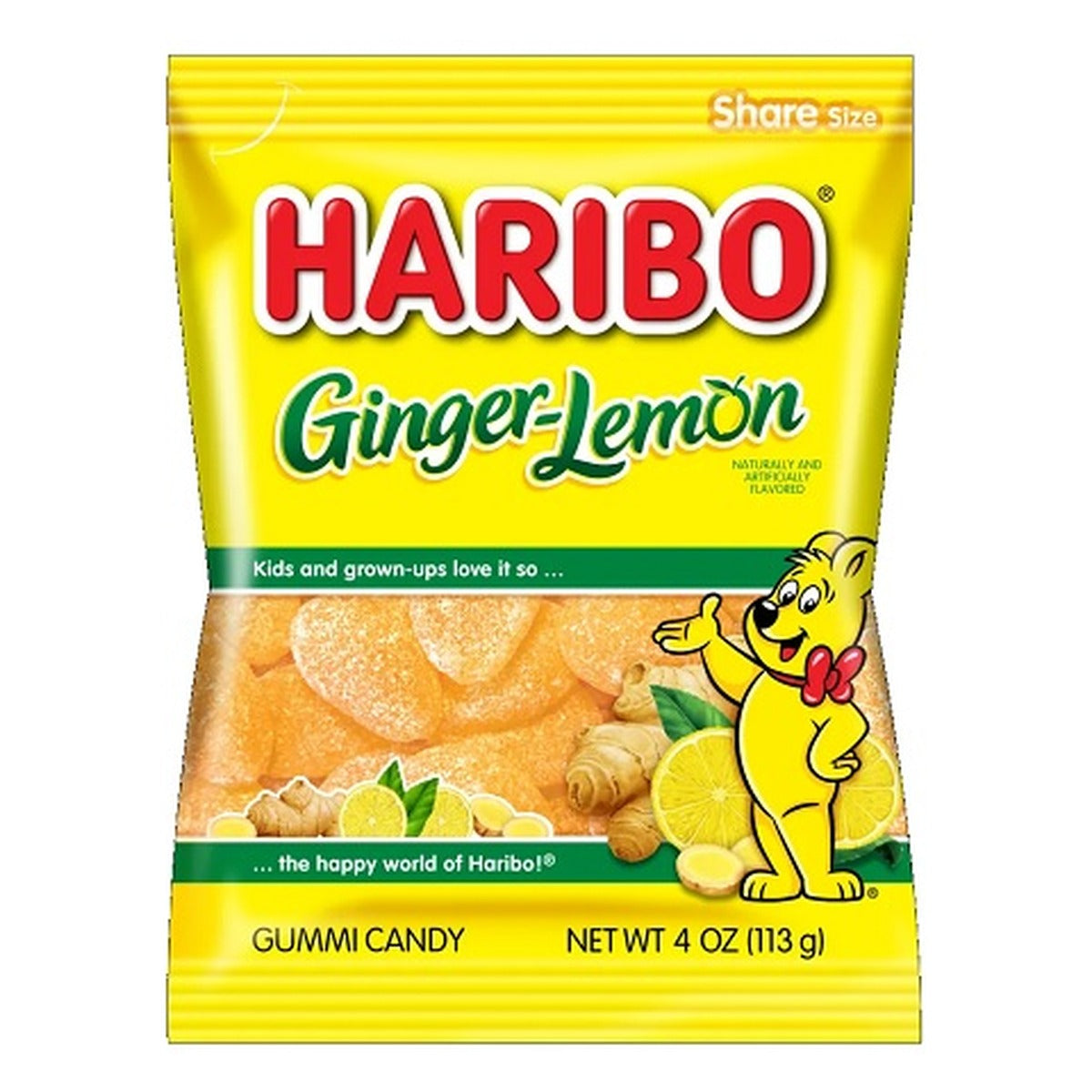 Haribo Ginger-Lemon 4oz Peg Bag pack — full package