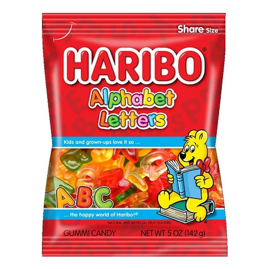 Haribo Alphabet Letters 5oz Peg Bag pack — full package