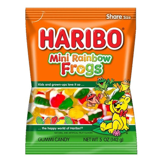 Haribo Mini Rainbow Frogs 5oz Peg Bag pack — full package