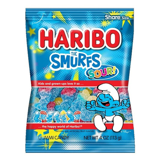 Haribo Sour Smurfs 4oz Peg Bag pack — full package