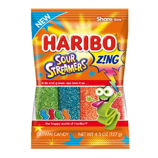 Haribo Z!ng Sour Streamers 4.5oz Peg Bag pack — full package