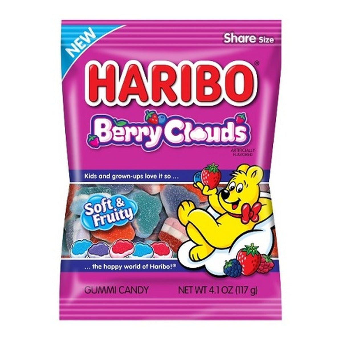 Haribo Berry Clouds 4.1oz Peg Bag pack — full package
