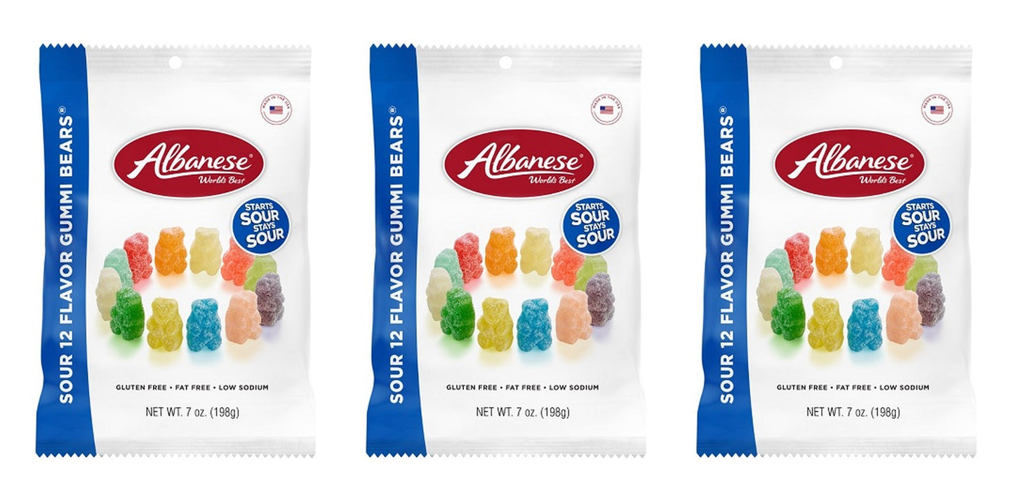 Albanese Sour 12 Flavor Gummi Bears 7oz Peg Bags — 3-Pack