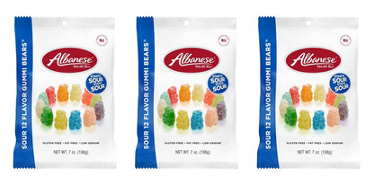 Albanese Sour 12 Flavor Gummi Bears 7oz Peg Bags — 3-Pack