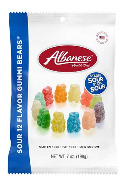 Albanese Sour 12 Flavor Gummi Bears 7oz Peg Bags — pack