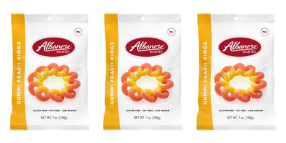 Albanese Gummi Peach Rings 7oz Peg Bags — 3-Pack