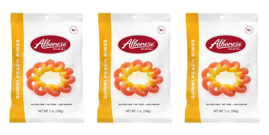 Albanese Gummi Peach Rings 7oz Peg Bags — 3-Pack