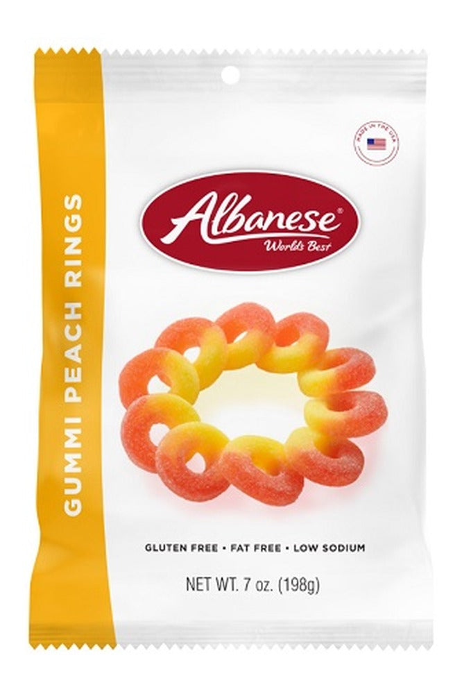 Albanese Gummi Peach Rings 7oz Peg Bags — pack