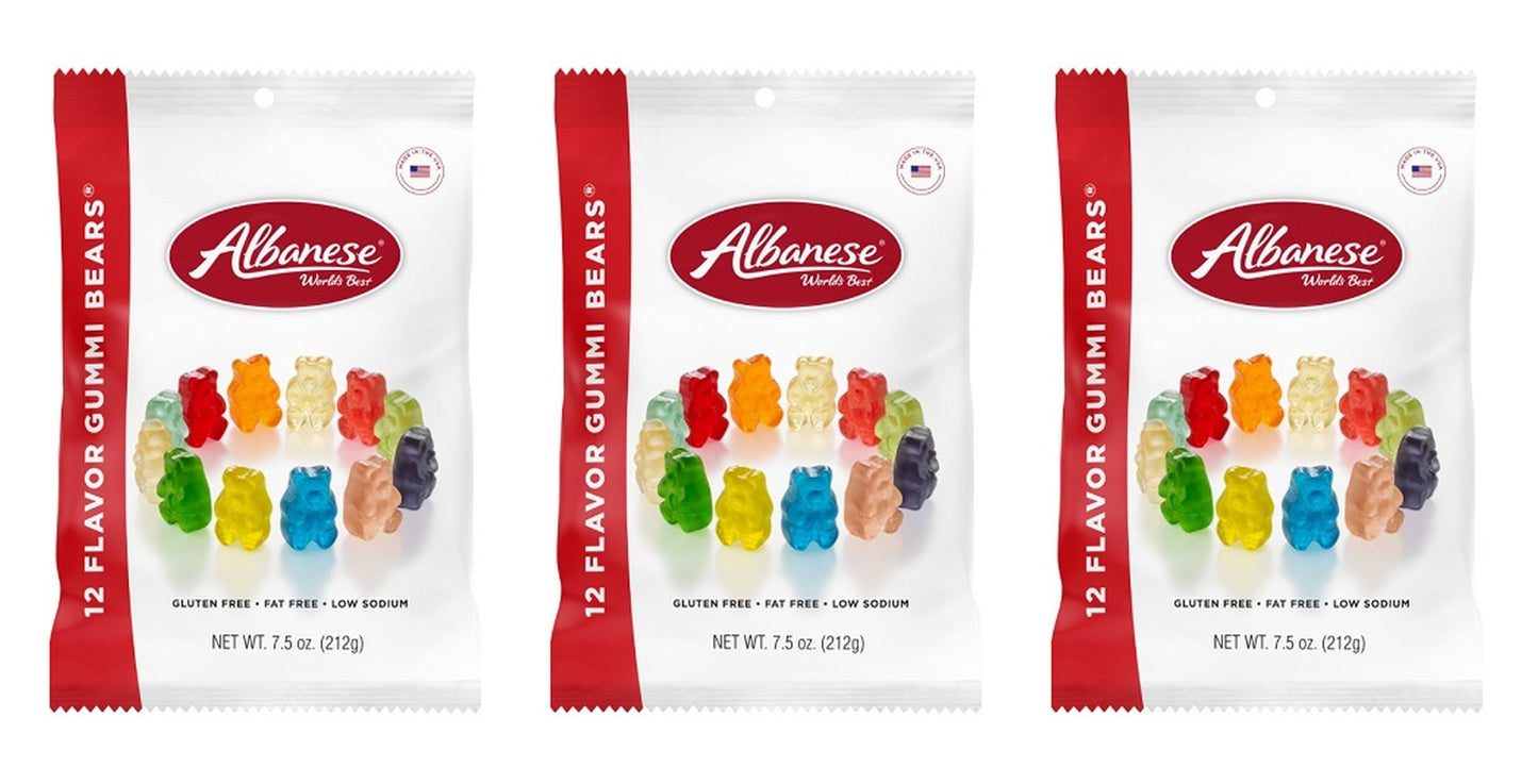 Albanese 12 Flavor Gummi Bears 7.5oz Peg Bags — 3-Pack