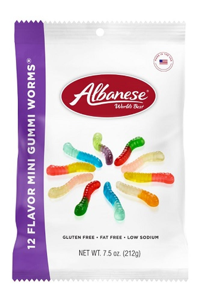 Albanese 12 Flavor Mini Gummi Worms 7.5oz Peg Bags — pack