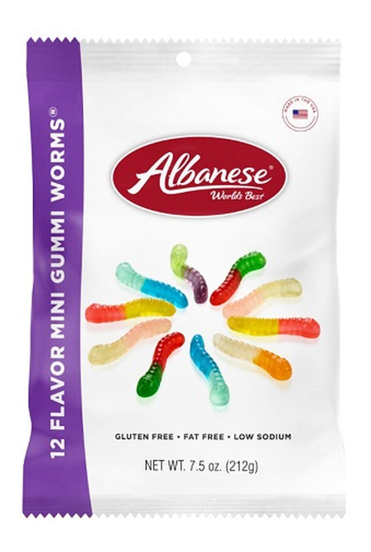 Albanese 12 Flavor Mini Gummi Worms 7.5oz Peg Bags — pack