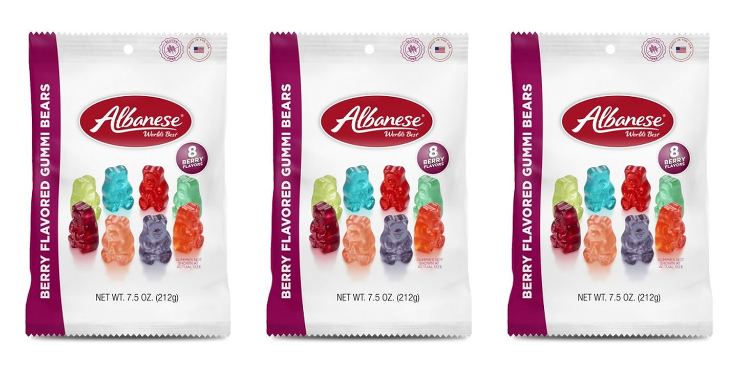 Albanese Berry Flavored Gummi Bears 7.5oz Peg Bags — 3-Pack