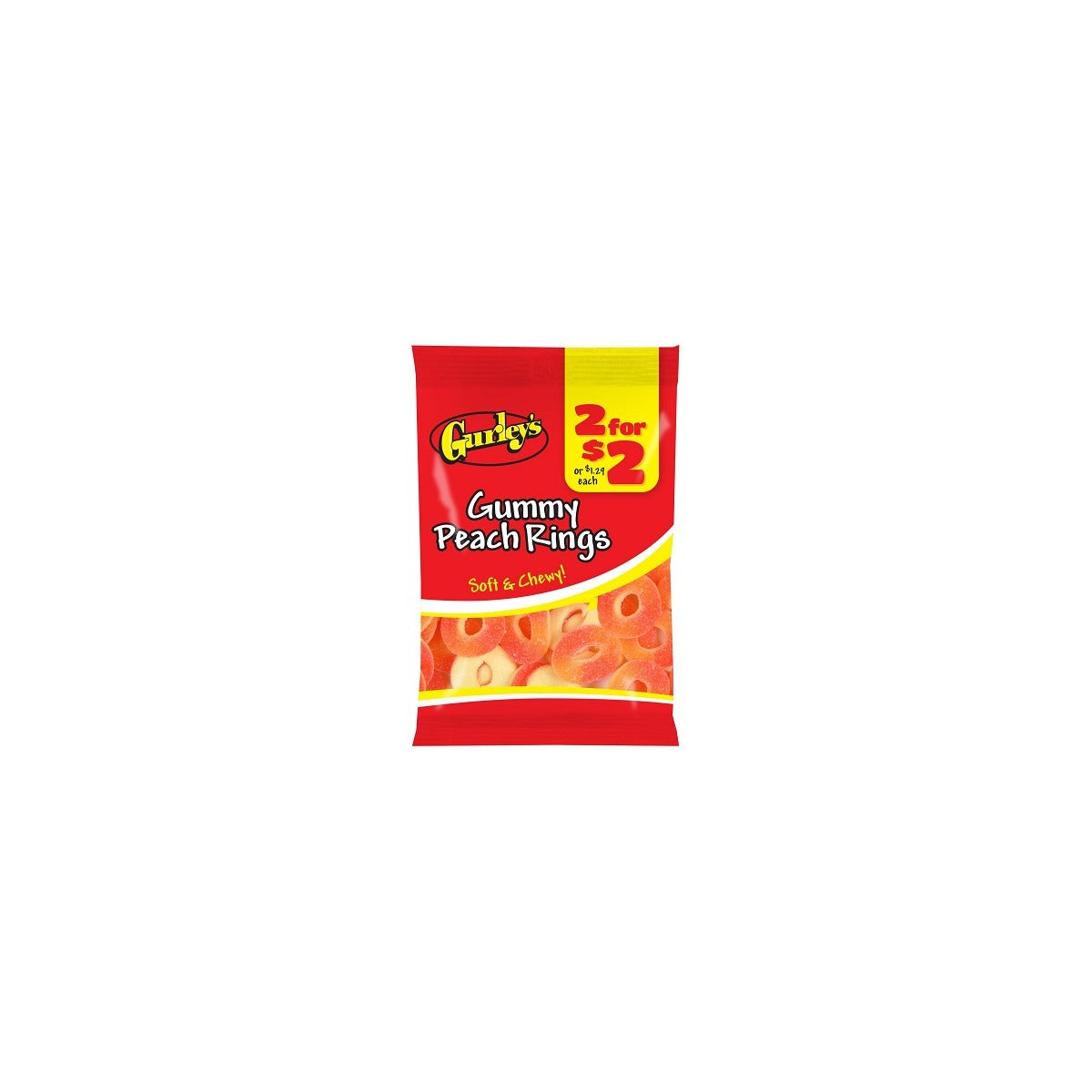 Gurley's Gummy Peach Rings 2.5oz pack — full package