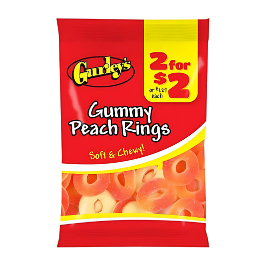 Gurley's Gummy Peach Rings 2.5oz pack — full package