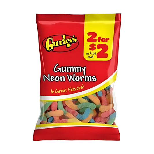 Gurley's Gummy Neon Worms 2.5oz pack — full package
