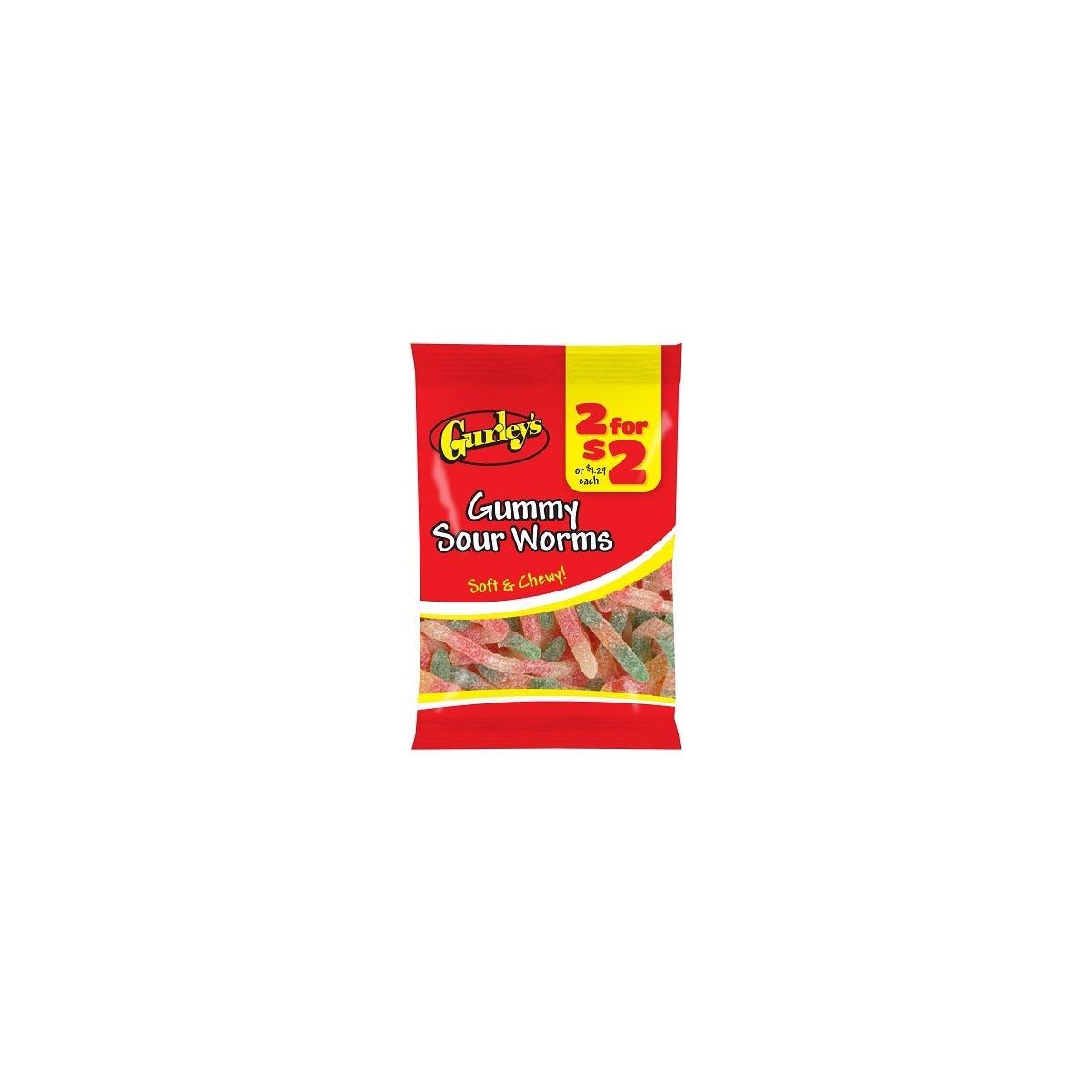 Gurley's Gummy Sour Worms 2.5oz pack — full package