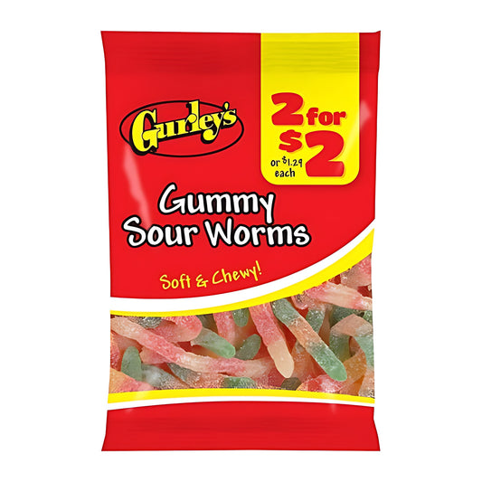 Gurley's Gummy Sour Worms 2.5oz pack — full package