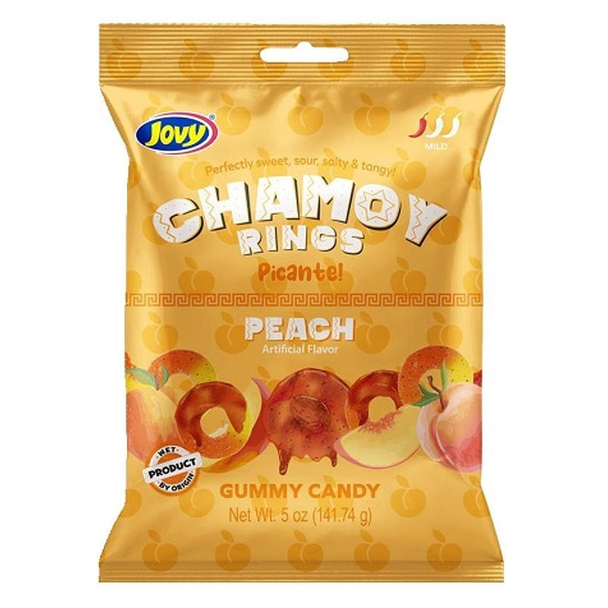 Jovy Chamoy Gummy Peach Rings 5oz Peg Bag pack