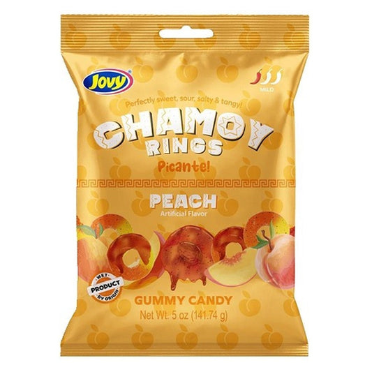 Jovy Chamoy Gummy Peach Rings 5oz Peg Bag pack