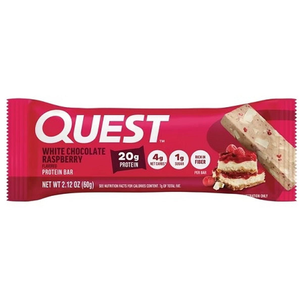 Quest Bar Original White Chocolate Raspberry 2.12oz 12ct pack — full package