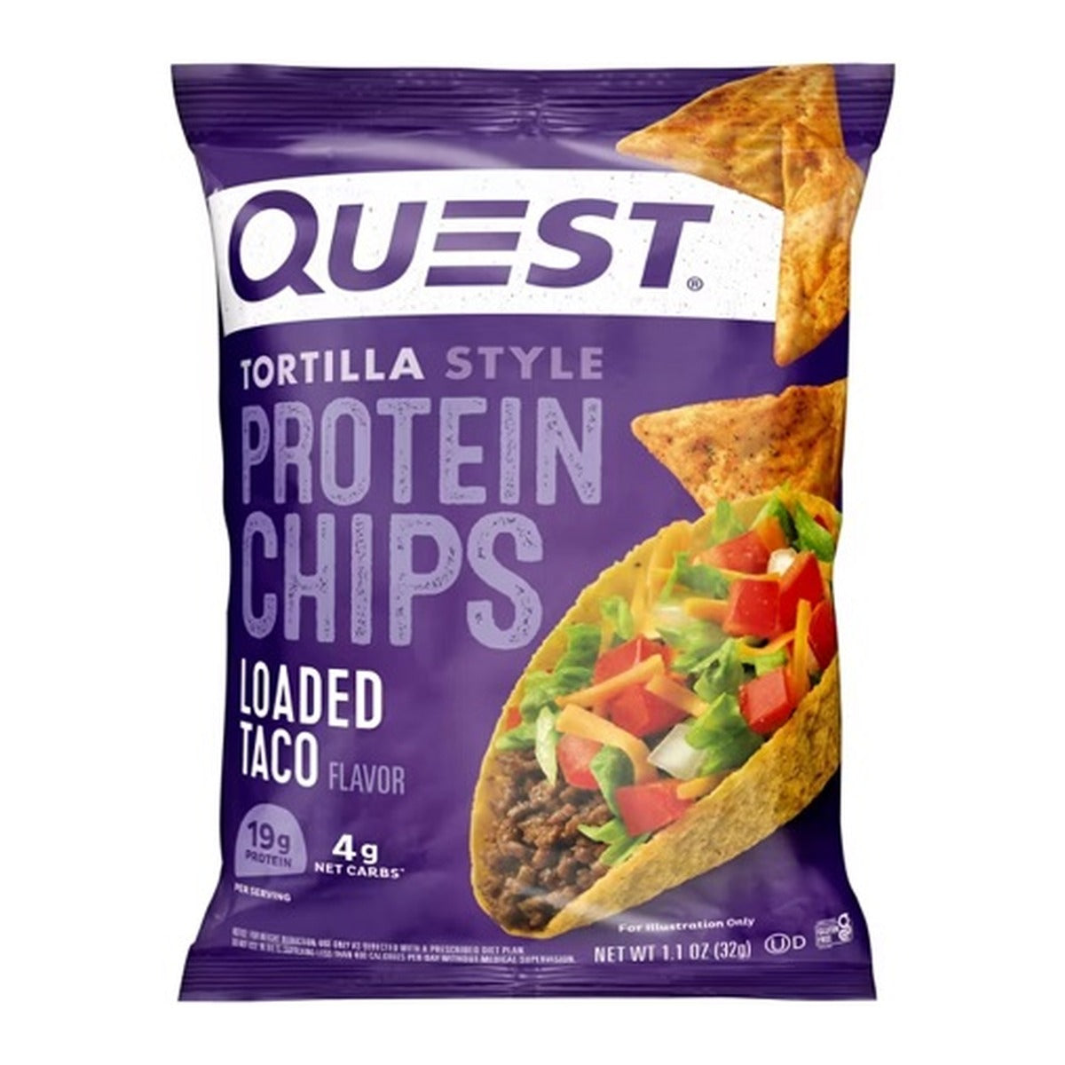 Quest Protein Tortilla Chips Loaded Taco 1.1oz 8ct pack — full package