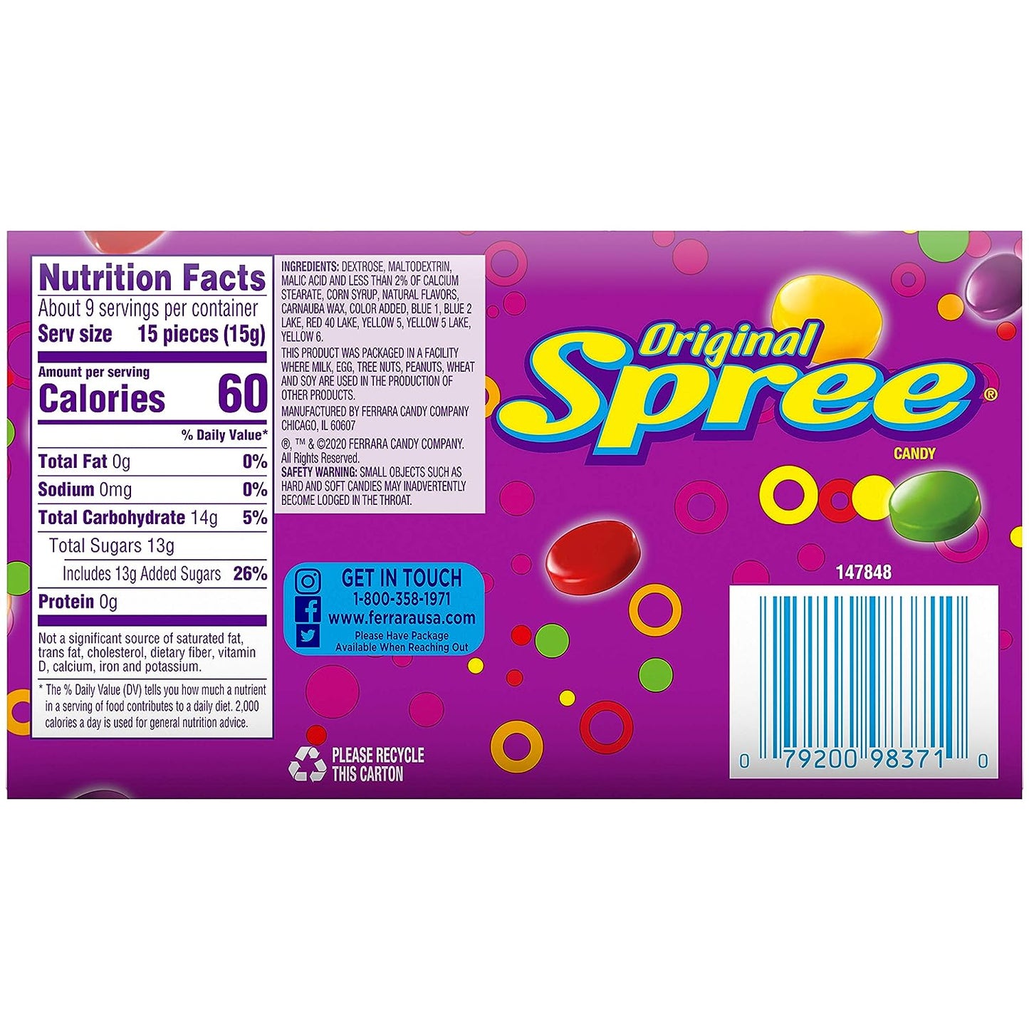 Spree Original Candy, 5 Ounce Movie Theater Candy Box (Pack of 12)