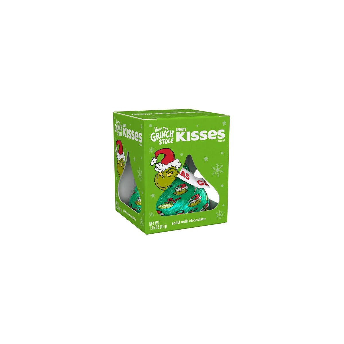 Hershey's Kisses Grinch Solid Milk Chocolate Limited Edition 1.45oz pack — full package