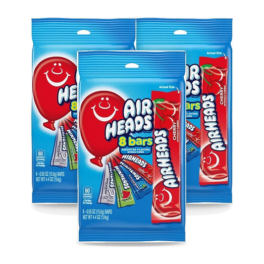 Airheads Assorted 8 Bars Peg Bags 4.4oz 3-Pack