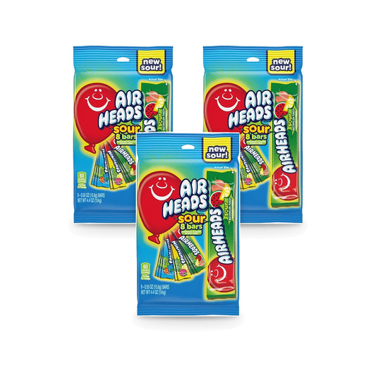 Airheads Sour 8 Bars Peg Bags 4.4oz 3-Pack