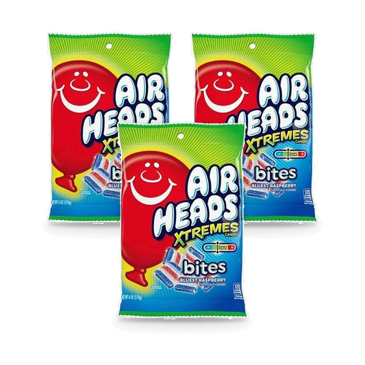 Airheads Xtremes Bites Bluest Raspberry 6oz Peg Bag 3-Pack